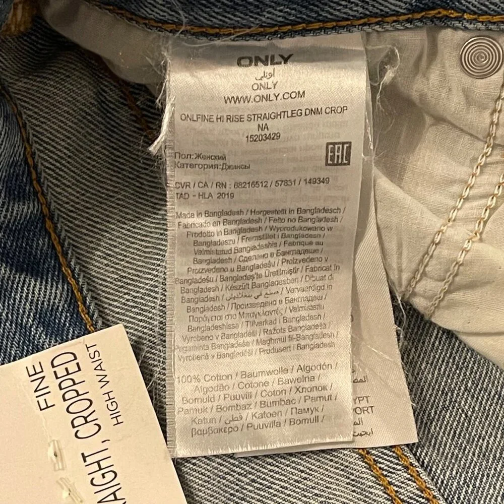 NWT Only Fine Hi Rise Straight Leg Crop Denim Size W30 L26